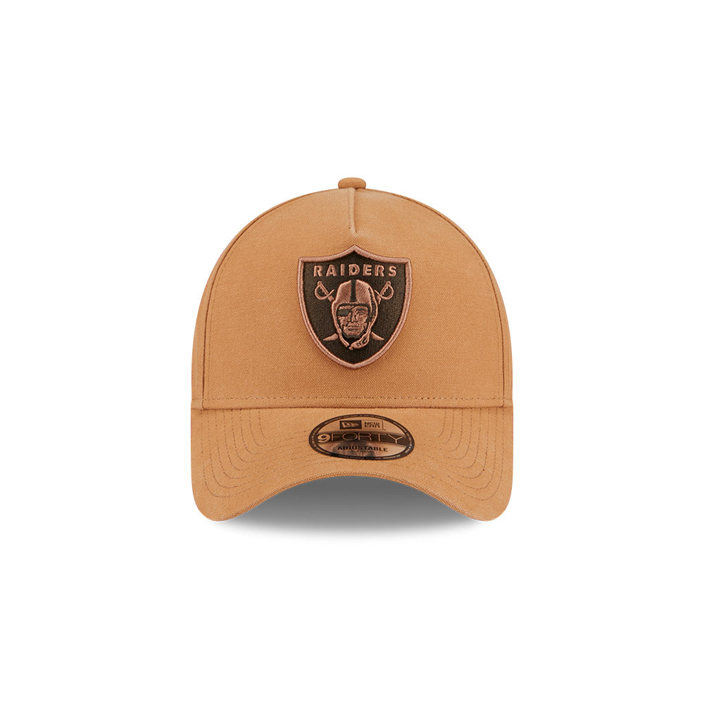 Las Vegas Raiders Hat - Washed Canvas Bronze 9Forty A-Frame NFL Snapback Cap - New Era